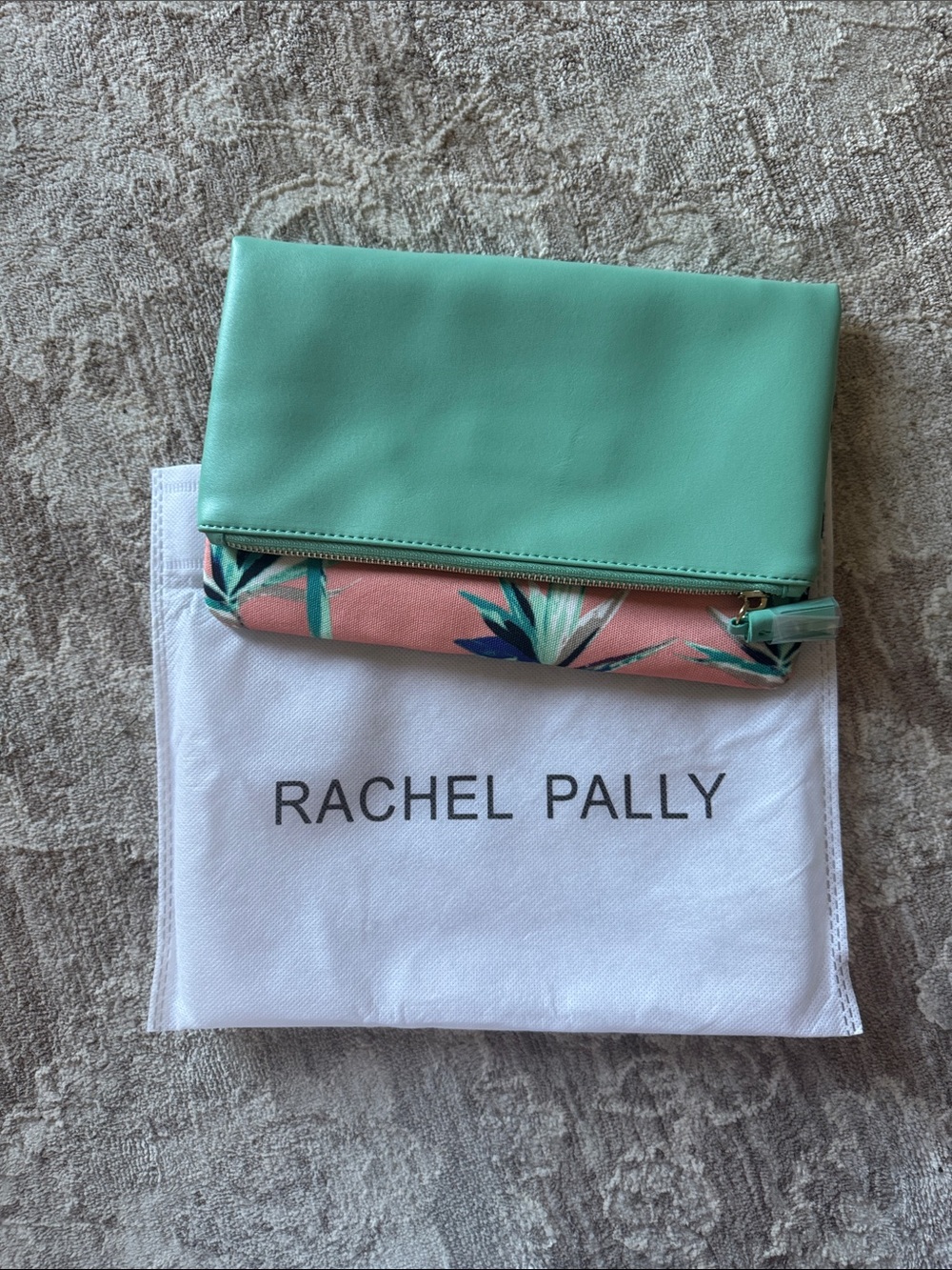 Rachel Pally Mint Foldover Clutch with Pink Tropical Zip Panel